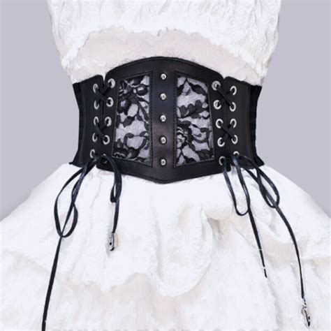Lady Lace Faux Leather Wide Belt Elastic Waistband Corset Punk Gothic Cummerbund Ebay