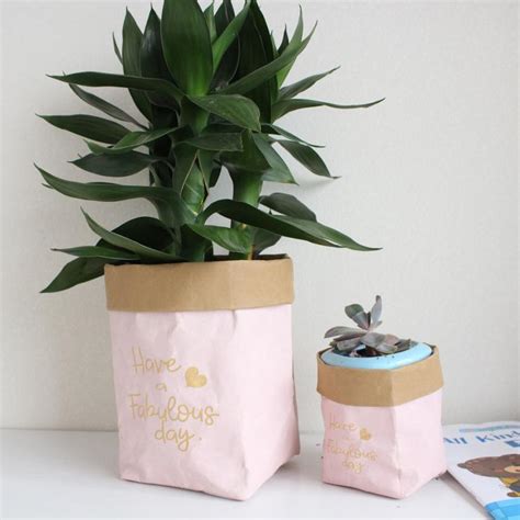 Washable Kraft Paper Bag Mini Succulents Plant Flowers Pots Cover