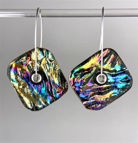 Fused Square Dichroic Glass Earrings In 2020 Glass Earrings Dichroic