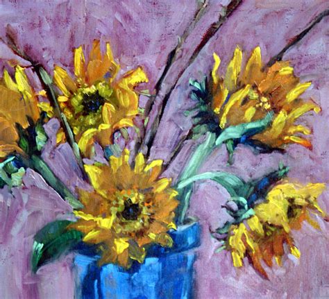 Ivy Delon Fine Art Sunflowers Original Still Life Oil Sunflower Painting By Impressionistic