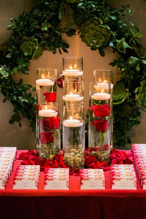 Floating Candle Centerpiece With Submerged Red Roses Photo Lin