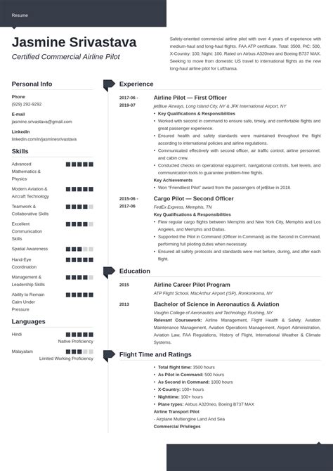 Pilot Resume Template And Aviation Resume Example