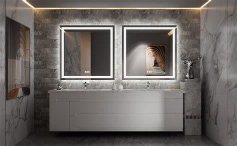 Amorho Led Bathroom Mirror 38x 38 With Front And Backlit Stepless Dimmable Wall