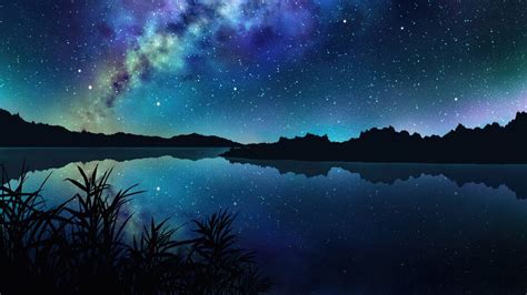 82902 Starry Stars Night Sky Milky Way Anime Scenery Art 4k