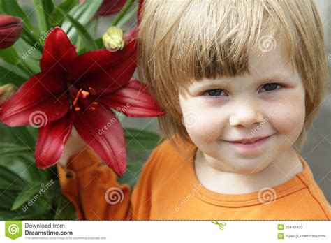 Little Girl With A Lily Stock Image Image Of Healthy