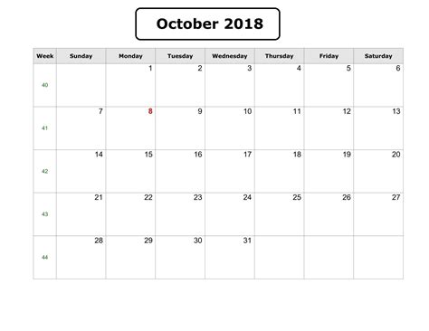 Printable Calendar October 2018 Calendar Printables Printable