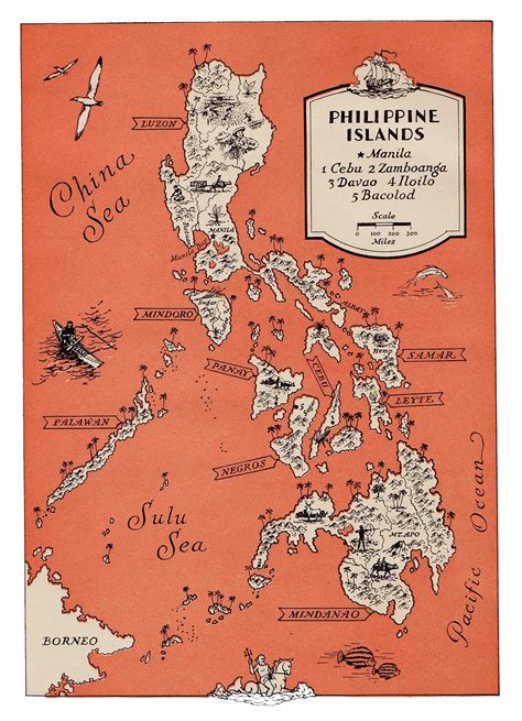 Buy Vintage Philippine Islands 1940s Orange Pictorial Cartoon Of The Philippine Islands Picture