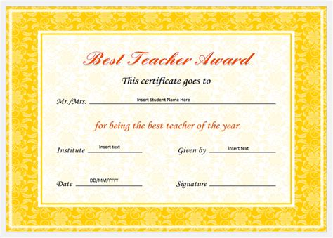 Best Teacher Certificate Template Free Printable Templates