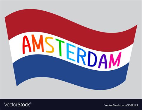 netherlands flag waving with word amsterdam vector image