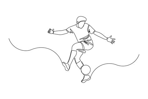 Continuous Line Drawing Of Football Player Kicking Ball Single One