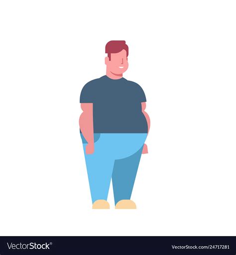 Fat Obese Man Standing Pose Over Size Guy Obesity Vector Image