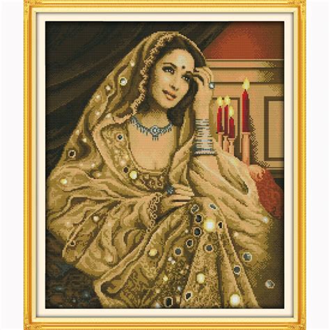 Indian Beauty Portrait Stitch Needleworkdiy Dmc Cross Stitch Sets For Embroidery Kits Counted