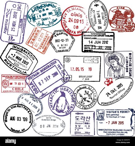 Sellos De Pasaporte Y Visado De Viaje Antecedentes Imagen Vector De