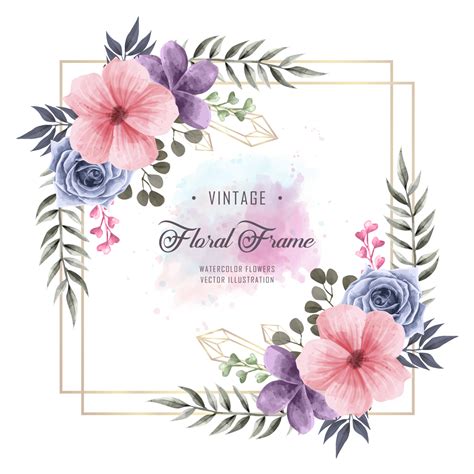 Elegant Wedding Watercolor Floral Frame With Geometric Golden Frame