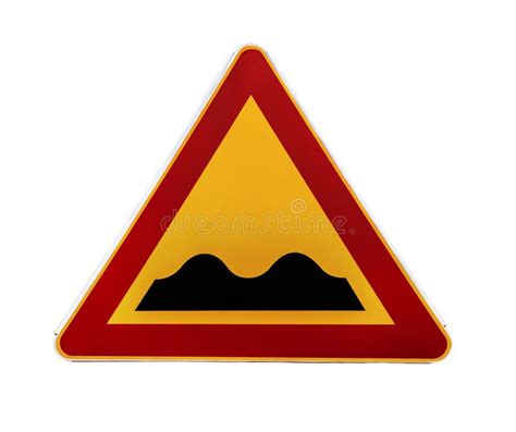 Red And Yellow Triangular Warning Road Sign With A Warning Of A Bumpy