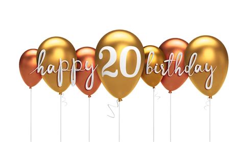 Premium Photo Happy 20th Birthday Gold Balloon Greeting Background 3d