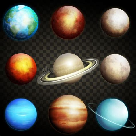 Planets Of The Solar System Isolated On A Transparent Background Set
