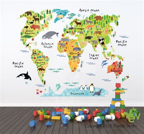 Full Wall Mural Kids World Map 02 E Walls