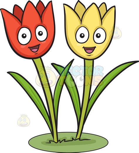 A Couple Of Happy Tulips Cartoon Flowers Flower Drawing Rock