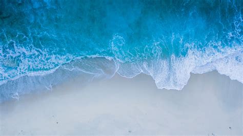 Download 1920x1080 Wallpaper Beach Sea Shore Blue Water Sea Waves Aerial View Full Hd Hdtv