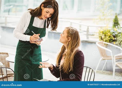 Smiling Waitress Taking An Order Stock Image Image Of Interacting