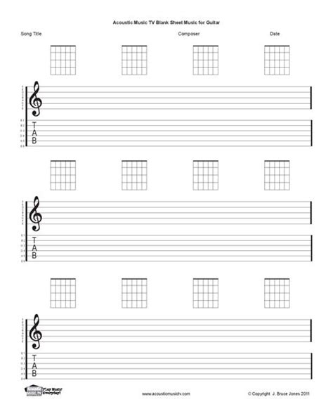 Blank guitar tab sheet music paper. Guitar Sheet Music, Staff and Tab, Acoustic Music TV | Guitar sheet, Guitar sheet music, Guitar ...