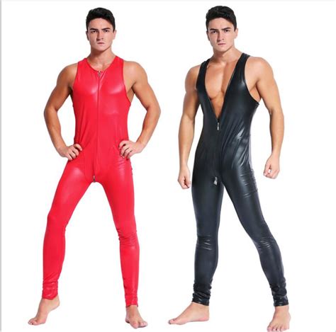 New Arrivals Pu Leather Men Sexy Bodysuit Faux Latex Male Erotic