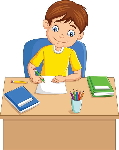 Cartoon Little Boy Studying On The Table 7270849 Vector Art At Vecteezy