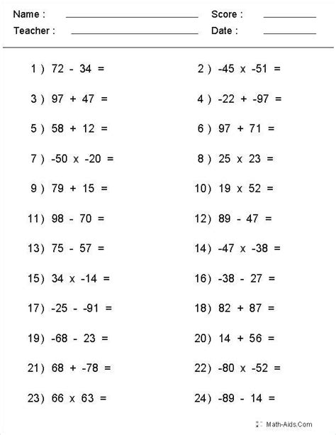 Adding And Subtracting Integers With Mixed Numbers Worksheet Pdf