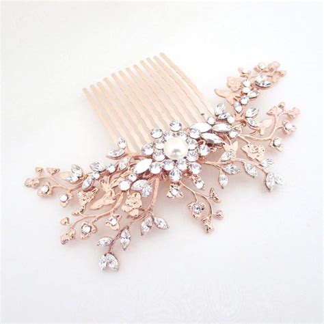 Rose Gold Bridal Hair Comb Crystal Wedding Headpiece Rose Gold