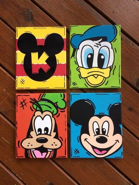 Four 8x10 Hand Painted Canvases Картины маслом своими руками Микки