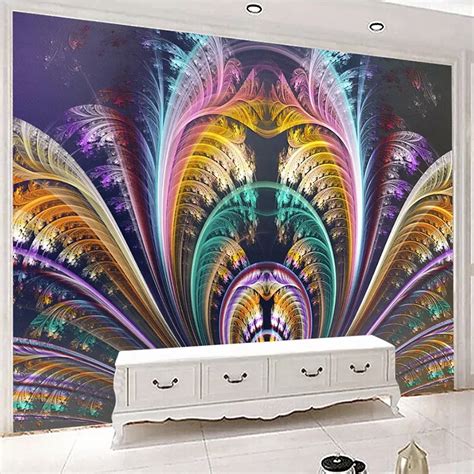 Custom Mural Wallpaper Modern Multicolored Feather Fresco Bar Living