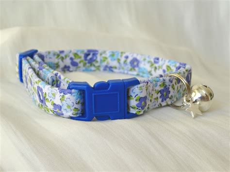 Download Handmade Cotton Blue Purple Flowers Cat/Kitten Safety Collar