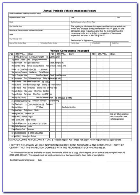 Vehicle Inspection Sheet Excel