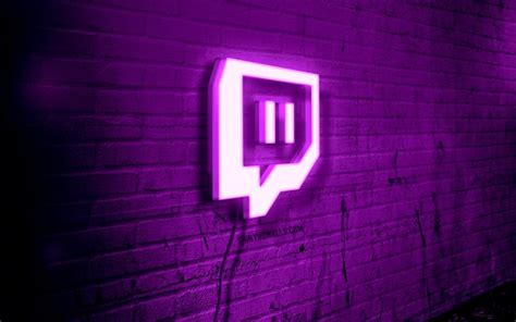 Descargar Twitch Neon Logo 4k Violet Brickwall Grunge Art Creative