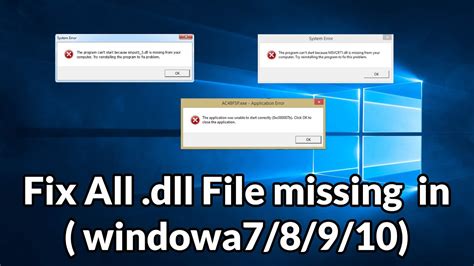 How To Fix All Dll Files Missing Error In Windows Pc Windows Youtube