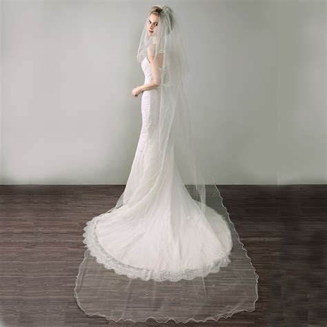 lan ting bride two tier pencil edge wedding veil cathedral veils 53 pearl ruched organza bridal