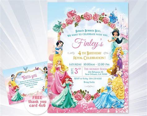 Princess Invitation Princesses Birthday Invitation Disney Etsy