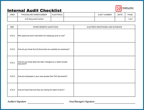 √ Free Printable Internal Audit Checklist Template Checklist Templates