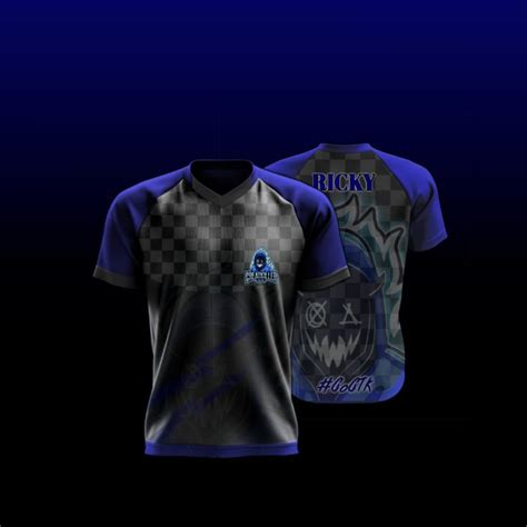 The Front And Back Of A Black Shirt With Blue Graphics On It Which