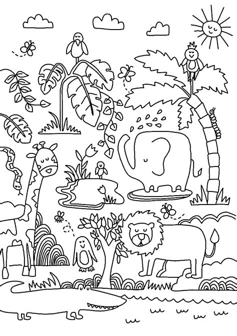 Cute Animals Jungle Coloring Page Free Printable Coloring Pages