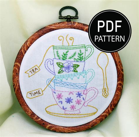 Tea Time Embroidery Pattern Tea Party Embroidery Kit Tea Cup Etsy Uk