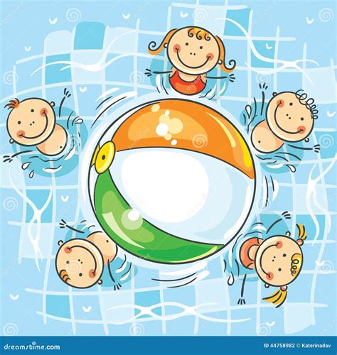Kids Playing Ball In The Swimming Pool Stock Vector Illustration Of