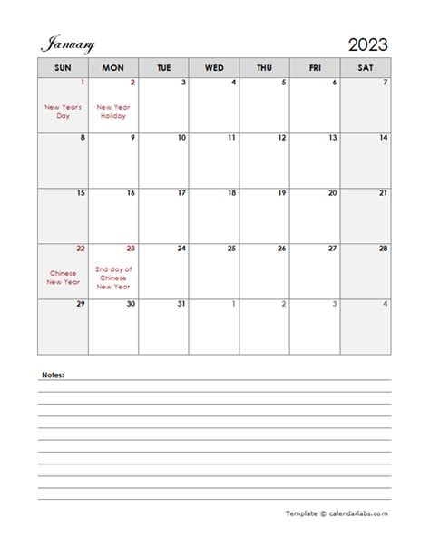 2023 Malaysia Calendar Template Large Boxes Free Printable Templates