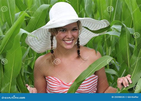 Farm Girl Standing In A Corn Field Stock Image Image Of Young Farm 25598535