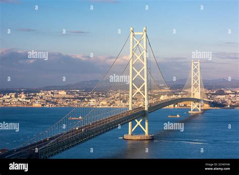 Akashi Kaikyo Bridge Spanning The Seto Inland Sea From Kobe Japan