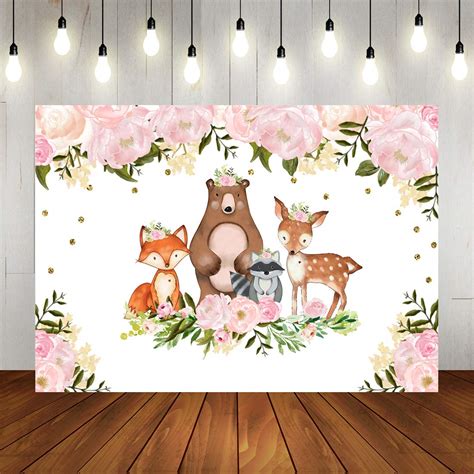 Buy Girl Woodland Animals Baby Shower Backdrop Pink Watercolor Floral