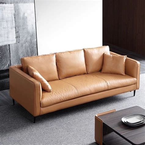 Small Sized Top Layer Leather Sofa Modern And Simple Three Person