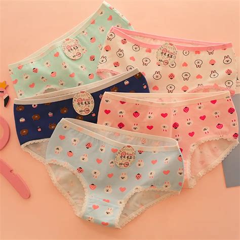 Hui Guan Bear Patterned Cartoon Underwear Girl Cute Cotton Panties Soft Seamless Briefs Fashion
