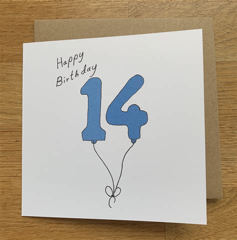 14th Birthday Card 14 Card Male 14 Card 14 Balloons Blue Etsy